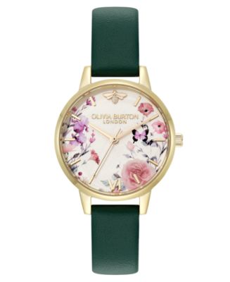 Olivia Burton Women's Illustrated Floral Green Calfskin Leather