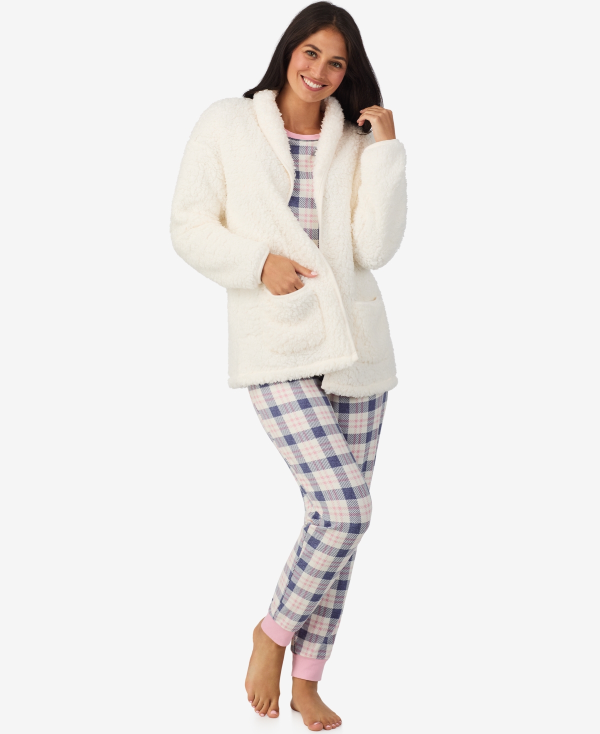 Cuddl Duds Women's 2-piece Brushed Sweater Knit Long Sleeve Jogger Pajama Set In White