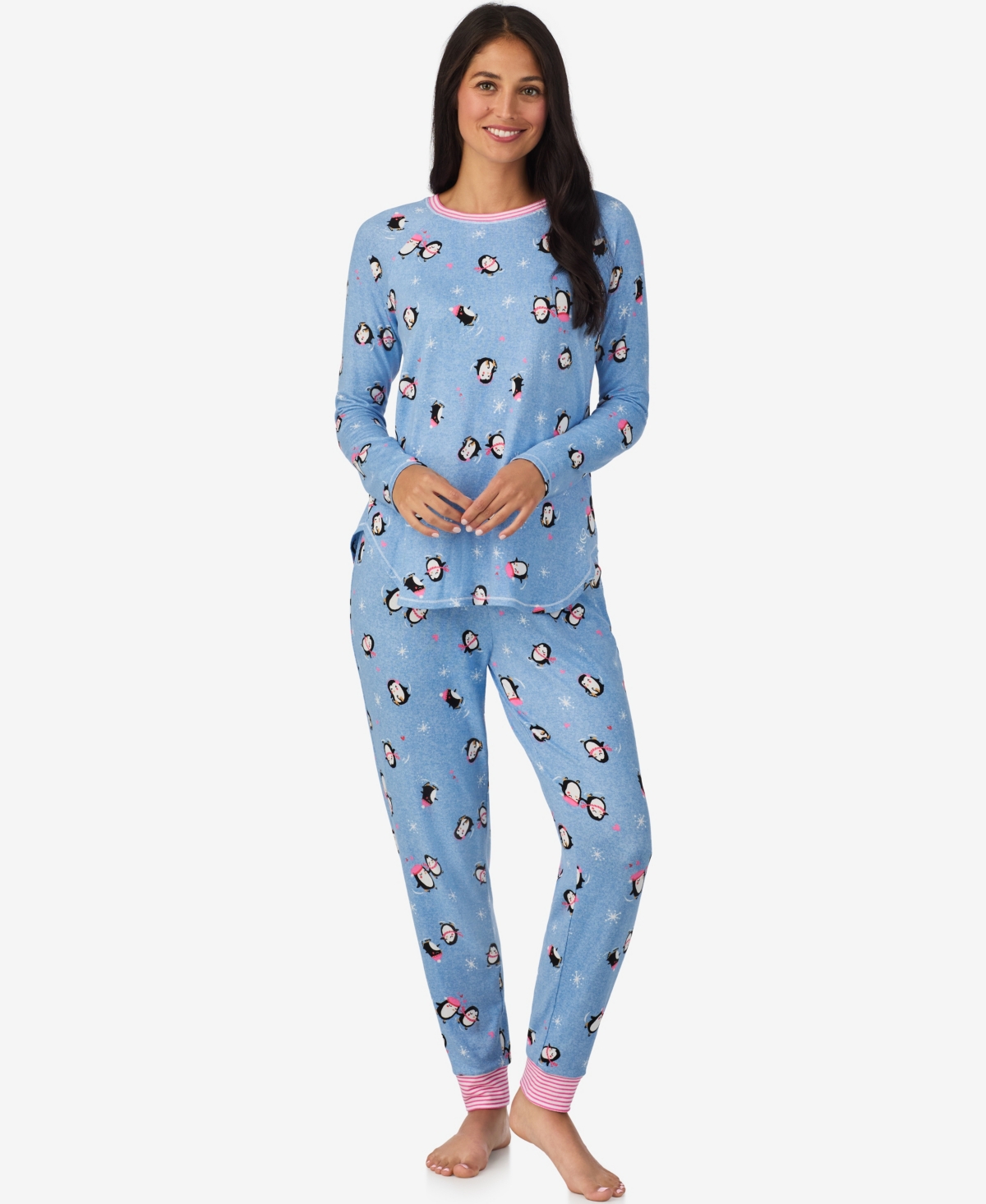 Cuddl Duds Women's 2-piece Brushed Sweater Knit Long Sleeve Jogger Pajama Set In Blue
