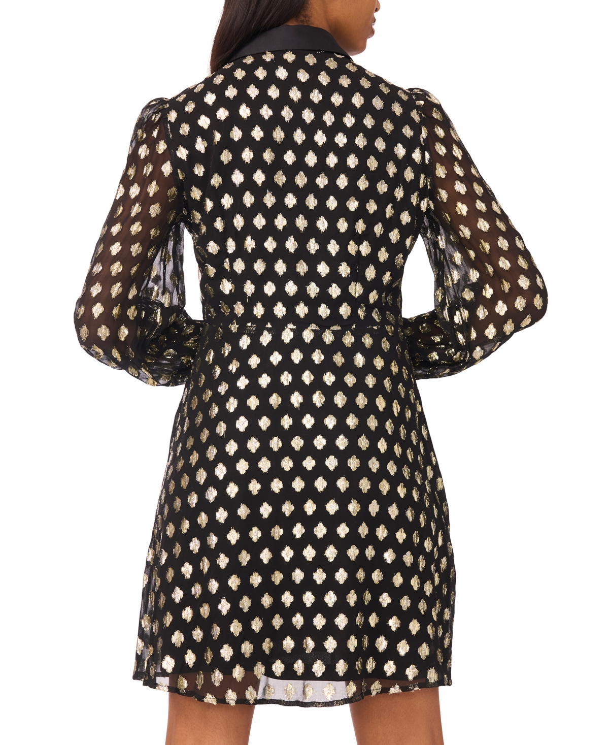 Msk Petite Collar Neck Long Sleeve Shirt Dress In Black