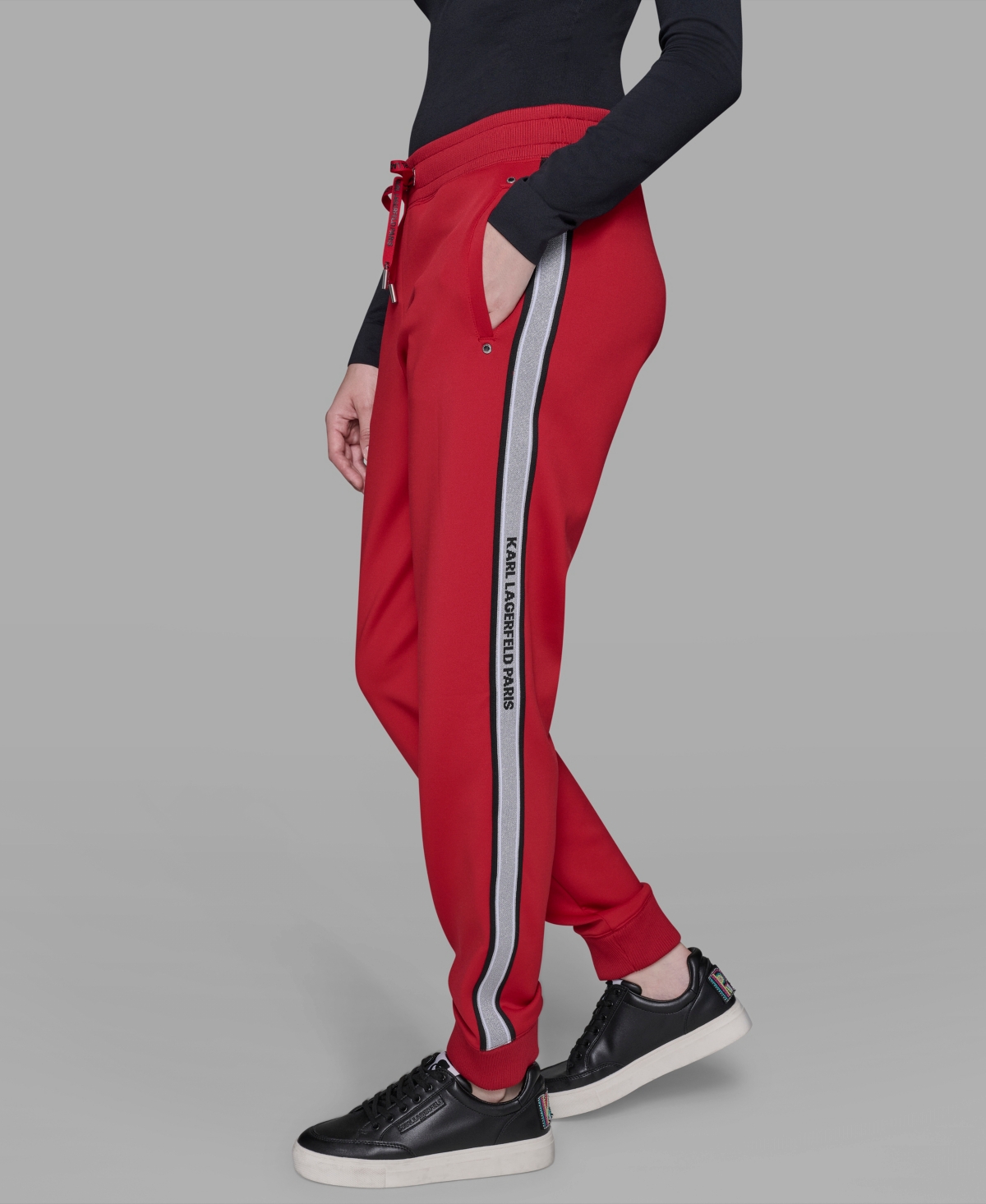 Karl Lagerfeld Women's Striped Drawstring Sweatpants In Red