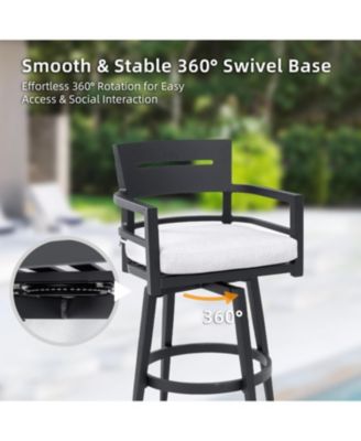 Modern Outdoor Swivel Bar Chairs - Black Aluminum & Sunbrella