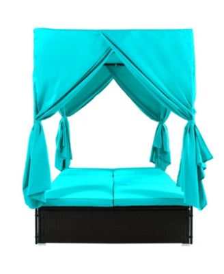 Outdoor Patio Wicker Sunbed Daybed with Cushions Adjustable Seats