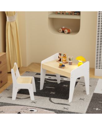 Kids Table & Chair Set - White/Natural