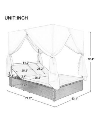 Outdoor Patio Wicker Sunbed Daybed with Cushions Adjustable Seats