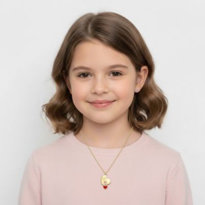 14K Gold Plated with Floating Red With Heart Pendant Necklace For Kids