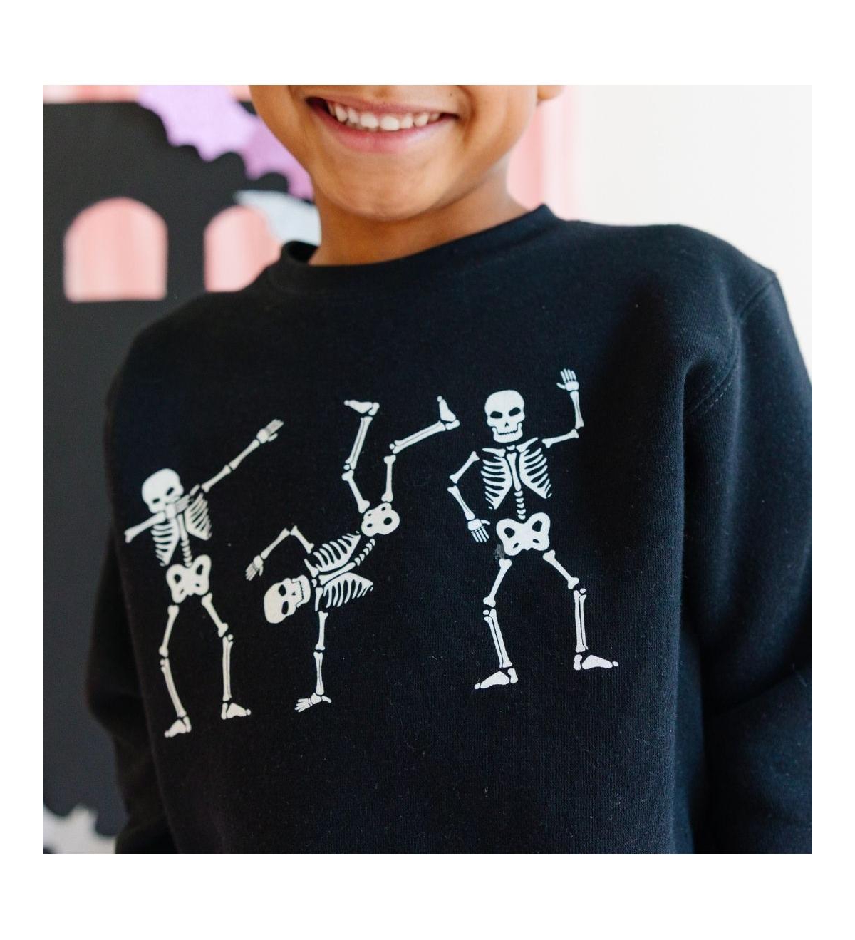 Sweet Wink Little and Big Boys Silly Skelly Glow The Dark Halloween Sweatshirt
