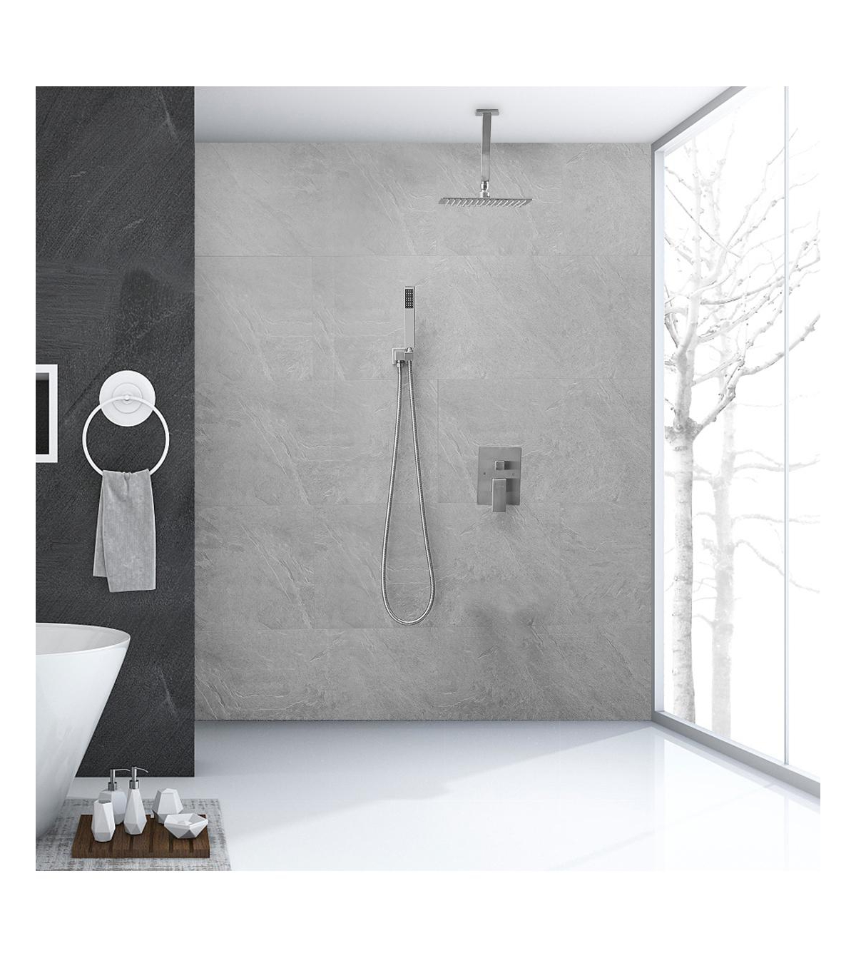 Greenspring Single-Handle 2-Spray Square High Pressure Shower Faucet with 16" Ceiling Head Chrome (Valve Included)