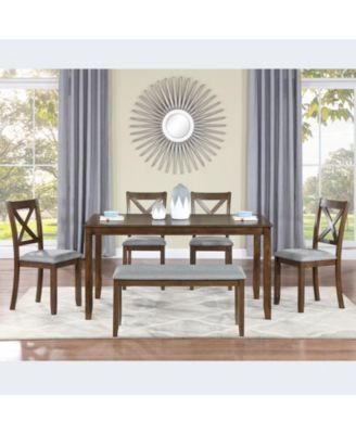 CASAINC 6 Pc. Set MDF, Birch Veneer, Solid Wood Upholstered Chairs, Bench, Space-Saving Wooden Dining Table Set