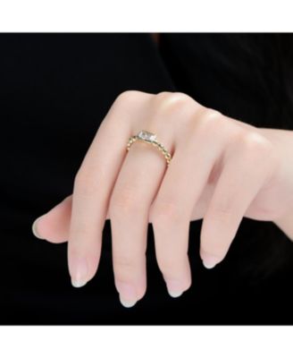 14K Gold Plated with Clear Cubic Zirconia Statement Ring