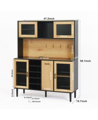 Buffet Sideboard Cabinet with Storage Door, Power Outlet and Wine Rack