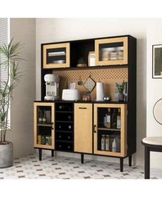 Buffet Sideboard Cabinet with Storage Door, Power Outlet and Wine Rack