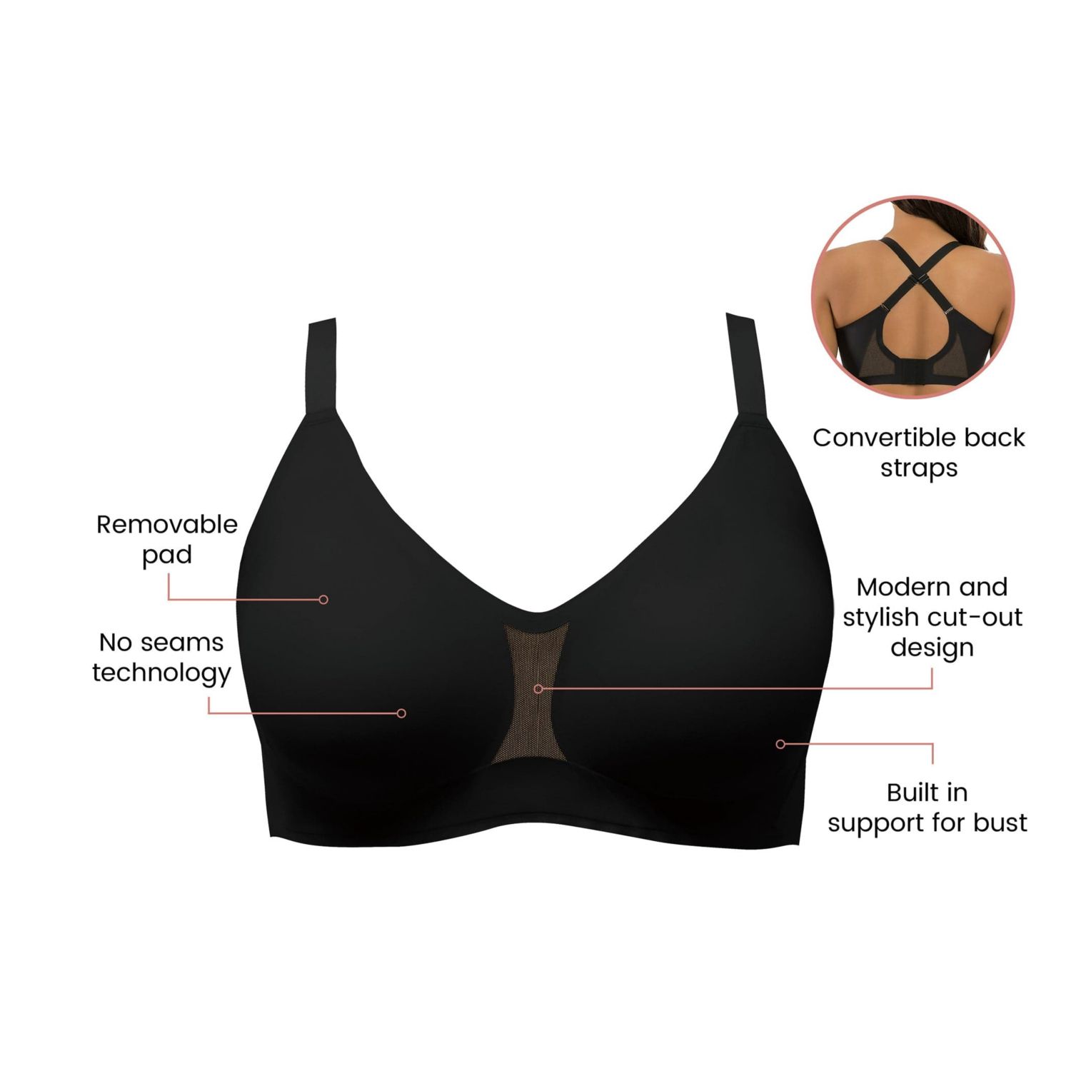 Women's Simplicity Seamless Wire-Free Bra, Black