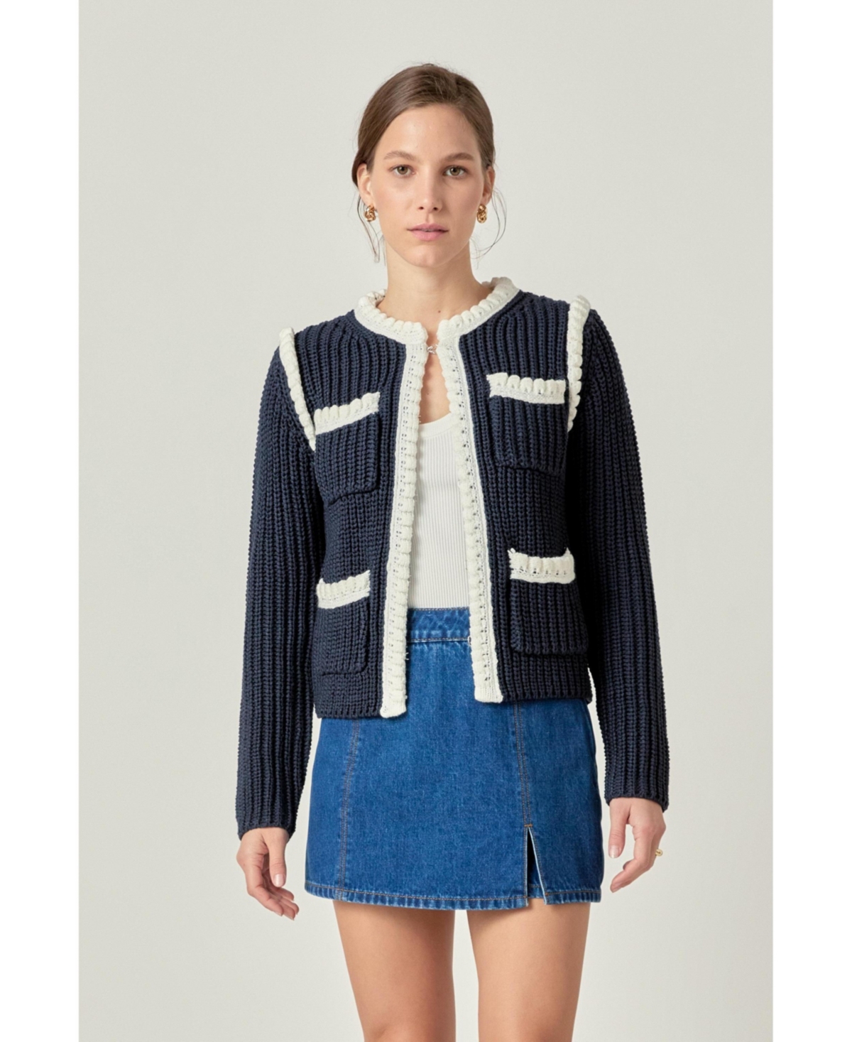 English Factory Women's ColorBlock Braided Cardigan