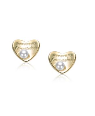 14K Gold Plated with Mother of Pearl Heart Design Stud Earrings Engraving: “You are my heart forever”