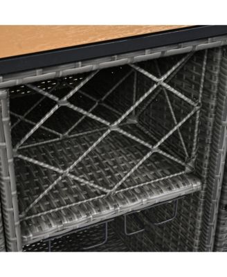 Wicker Outdoor Grill Cart with Extended Table Top and Storage Cabinet