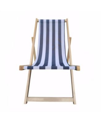 Populus Wood Folding Sling Chair with Broad Stripe Fabric for Outdoor Lounging