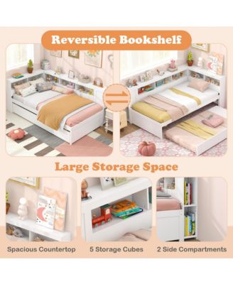 Twin Size Daybed w/ Trundle Bedside Shelves Reversible Bookcase Headboard