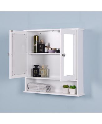 Wall Mounted Bathroom Cabinet with 2 Mirror Doors and Adjustable Shelf