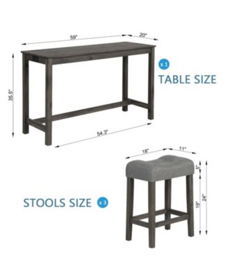 4 Piece Bar Table Set with Power Outlet and 3 Padded Stools for Dining or Living Room