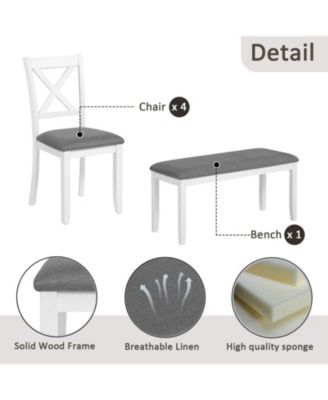 6 Piece Dining Table Set with Bench and 4 Chairs for Kitchen or Dining Room