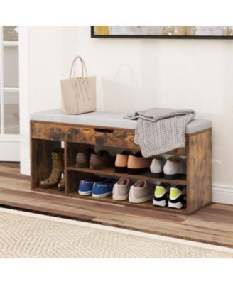 Shoe Bench Home Entryway Shoes Storage Bench w/ Padded Seat &amp; Hidden Storage