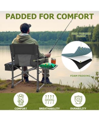400lbs Extra Wide Folding Director s Chair with Cooler Bag & Side Table, Portable for Fishing, Patio, Tailgating