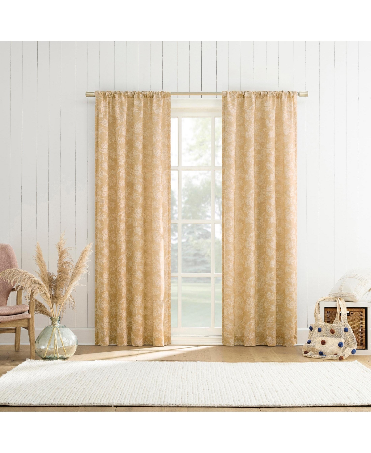 No. 918 Kacey Woven Jacquard Leaf Semi-Sheer Rod Pocket Curtain Panel
