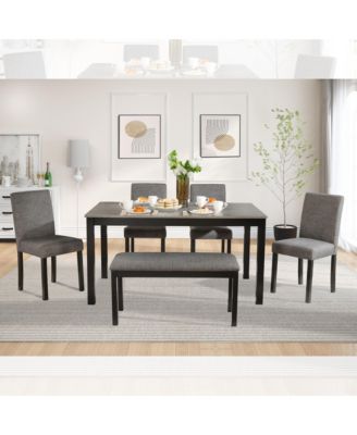 CASAINC 6 Pc. Set MDF, Plywood, Rubber Wood Cushioned Seats, Bench, Rectangular Table Dining Table Set