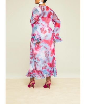 Women's Blurred Floral Mesh Maxi Dress