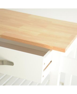 Mobile Kitchen Island Cart with Rubber Wood Top, Lockable Wheels and Storage Drawers