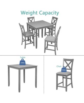 5 Piece Square Counter Height Dining Table Set with 4 Upholstered Chairs