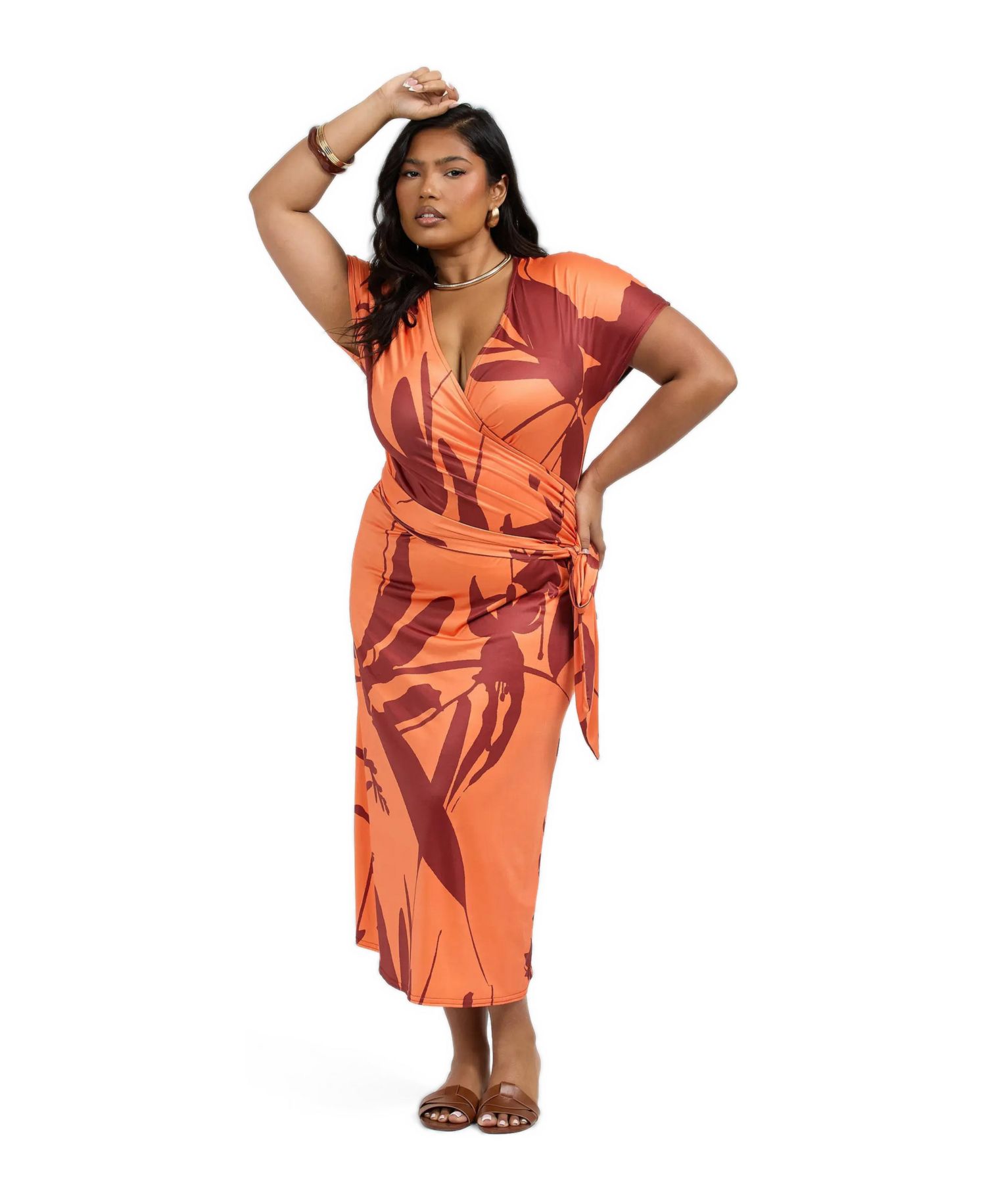 Women's Floral Wrap Jersey Midi Dress