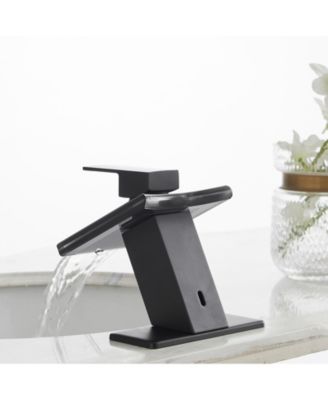 Glass Spout Waterfall Single Hole Single Handle Bathroom Sink Faucet With Pop Up Drain With Overflow