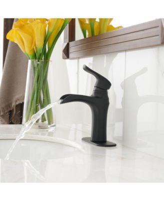 Waterfall Single Handle Single Hole Low-Arc Modern Bathroom Faucet Bathroom Drip-Free Vanity Sink Faucet in Matte Black