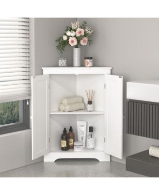 Corner Cabinet with 2 Doors and Adjustable Shelves for Home Storage