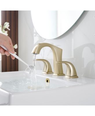 8 in. Widespread Double Handle Black Bathroom Faucet Set 3-Holes Vanity Sink With Metal Drain In Brushed Gold