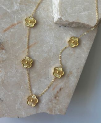Tarnish Resistant Gold Five-Leaf Clover Station Necklace