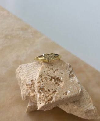 Cubic Zirconia Pave Heart Signet Pinky Ring
