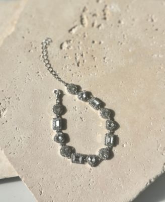 Silver Plated Crystal Halo Heart Chain Bracelet