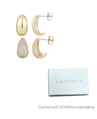 Gold Plated Crystal and Plain Chunky Hoop Earring Set