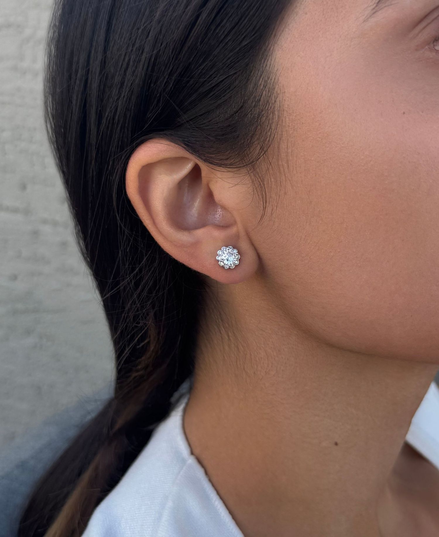 Silver Plated Cubic Zirconia Floral Halo Stud Earrings