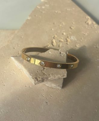 Tarnish Resistant Gold Plated Crystal Eternity Cuff Bracelet