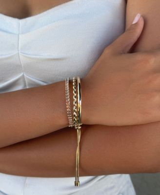 Gold Plated Adjustable Three-Line Cuff Bolo Bracelet