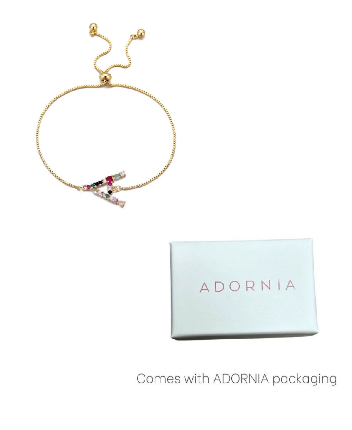 Adornia Gold Stone Multi Color Initial Bolo Bracelet