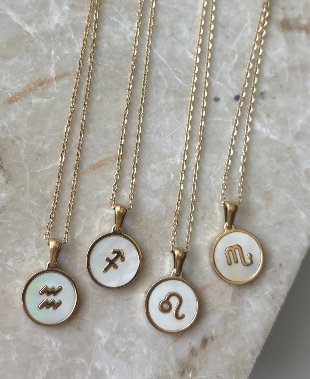 Adornia Tarnish Resistant Gold Mother of Pearl Zodiac Necklace