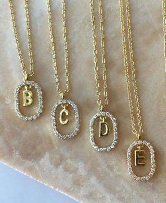 Gold Plated Cubic Zirconia Floating Letter Frame Necklace