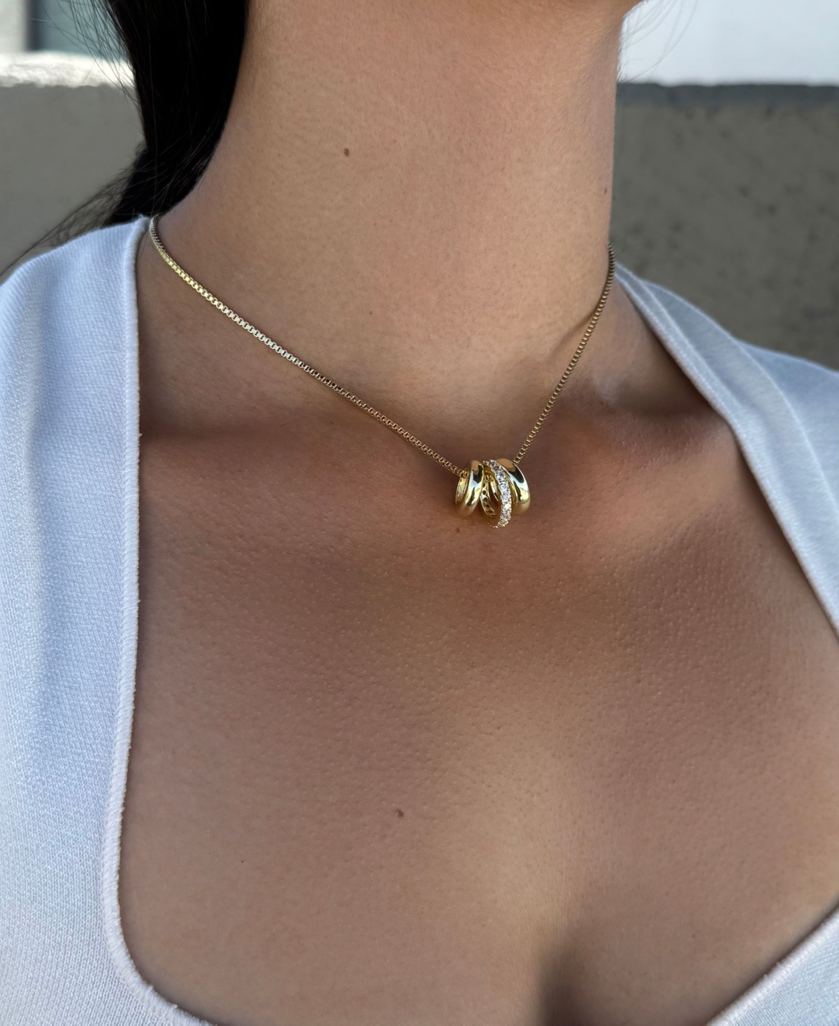 Adornia Gold Cubic Zirconia Three-ring Necklace In Blue