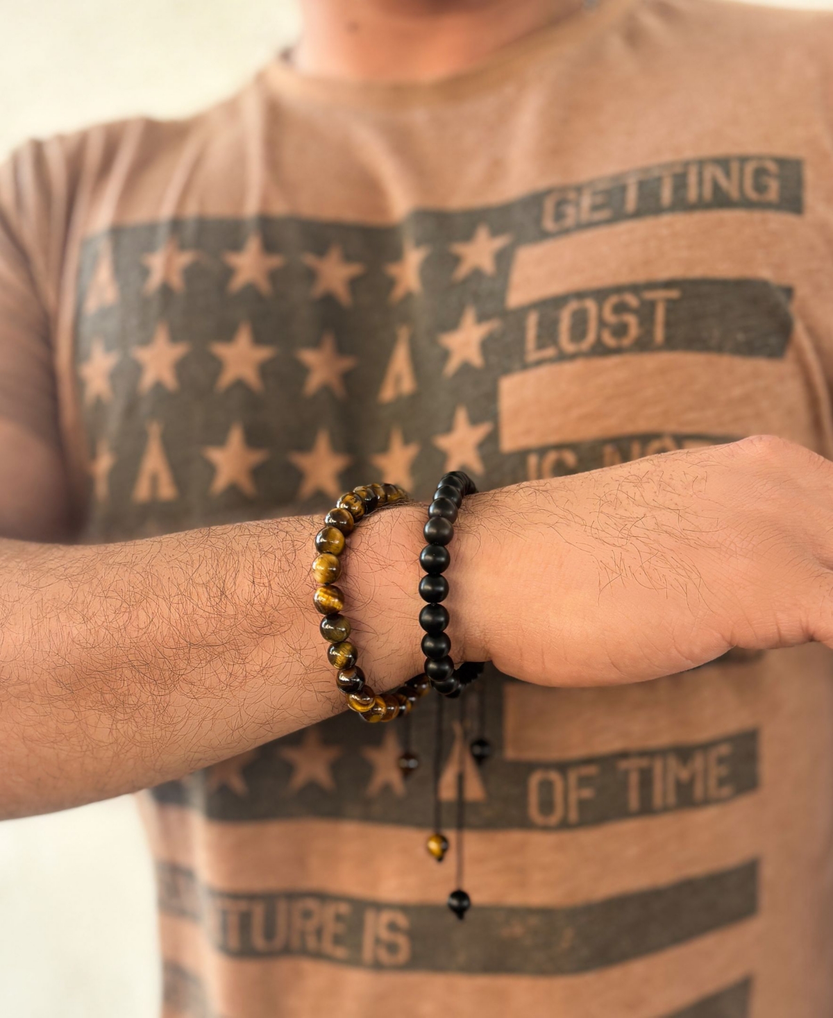 Adornia Adjustable Black And Tiger's Eye Bracelet Set In Multi