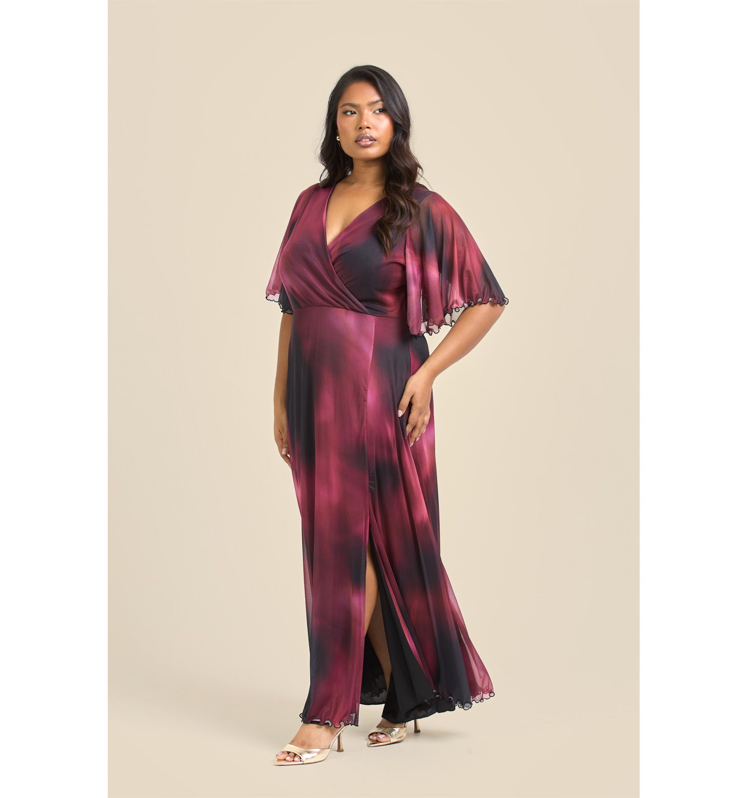 Women's Elegant Abstract Print Mesh Maxi Dress